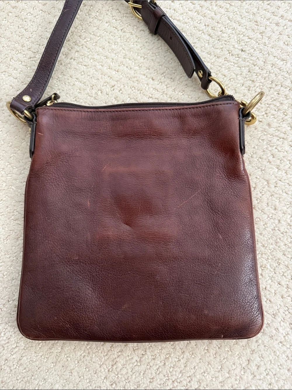 Coach Dark Brown Leather Crossbody with Gold Tone Logo
